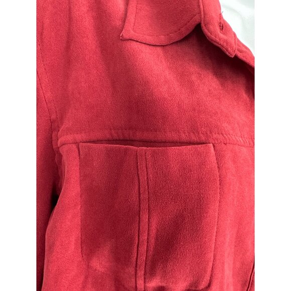Vintage Talbots Button Up Pockets Red Suede Feel Stretch Blouse Size M - Picture 4 of 9
